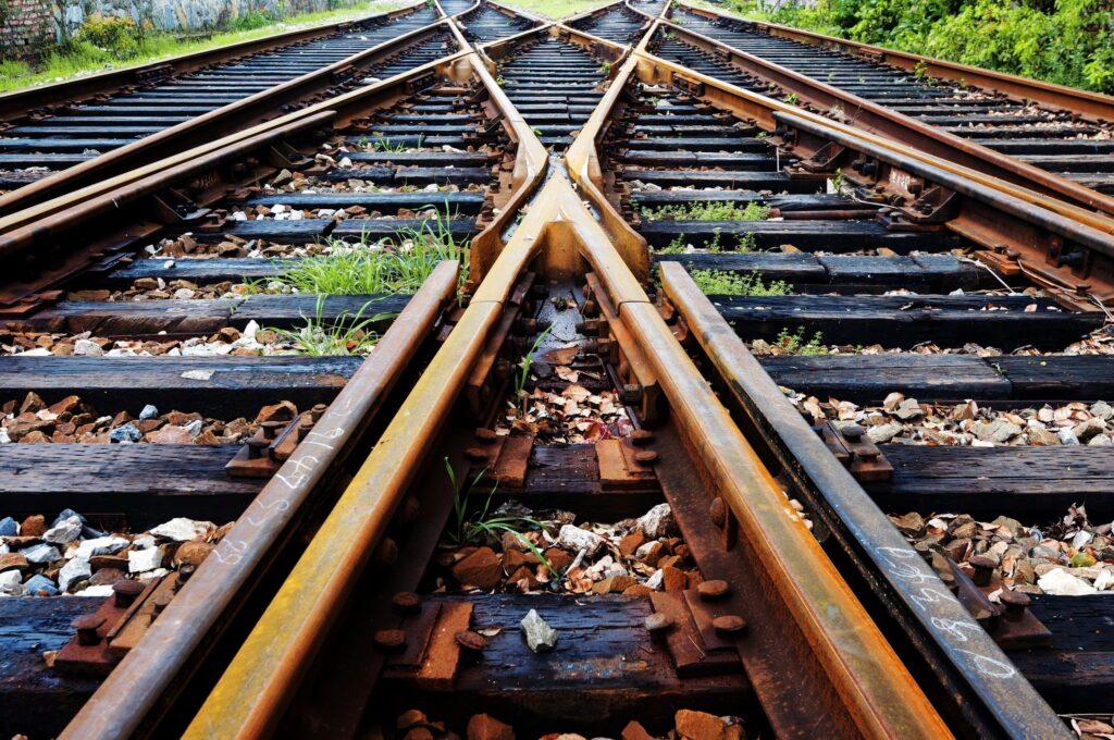 A crossing between two railroad tracks